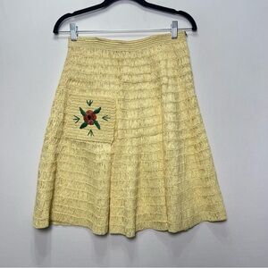 Vintage 50s Rafia Straw Woven Skirt Crochet Flower Pockets Hawaiian Pin Up RARE